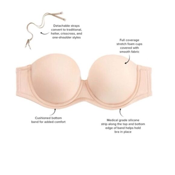 B44 - Wacoal Size 34DDD  854119 Red Carpet Strapless/add straps Underwire Bra - Picture 2 of 10